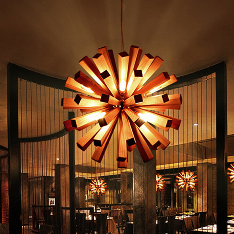 Starburst Ceiling Pendant Asian Creative Wood 1 Bulb Restaurant Hanging Light Fixture Wood Clearhalo 'Ceiling Lights' 'Pendant Lights' 'Pendants' Lighting' 1457826_09472912-8d5d-4993-a4e5-b14f3c98416e