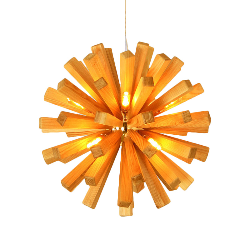 Starburst Ceiling Pendant Asian Creative Wood 1 Bulb Restaurant Hanging Light Fixture Clearhalo 'Ceiling Lights' 'Pendant Lights' 'Pendants' Lighting' 1457828