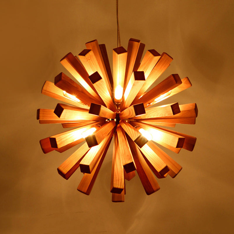 Starburst Ceiling Pendant Asian Creative Wood 1 Bulb Restaurant Hanging Light Fixture Clearhalo 'Ceiling Lights' 'Pendant Lights' 'Pendants' Lighting' 1457829