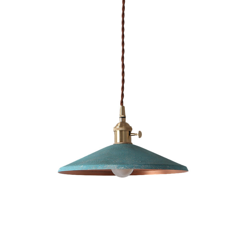 Saucer Shade Iron Hanging Light Rustic 1-Light Dining Room Pendant Lamp in Blue/Red/Silver with Stranded Wire Cord Clearhalo 'Art Deco Pendants' 'Cast Iron' 'Ceiling Lights' 'Ceramic' 'Crystal' 'Industrial Pendants' 'Industrial' 'Metal' 'Middle Century Pendants' 'Pendant Lights' 'Pendants' 'Tiffany' Lighting' 1457843