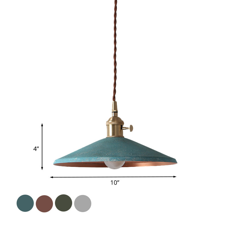 Saucer Shade Iron Hanging Light Rustic 1-Light Dining Room Pendant Lamp in Blue/Red/Silver with Stranded Wire Cord Clearhalo 'Art Deco Pendants' 'Cast Iron' 'Ceiling Lights' 'Ceramic' 'Crystal' 'Industrial Pendants' 'Industrial' 'Metal' 'Middle Century Pendants' 'Pendant Lights' 'Pendants' 'Tiffany' Lighting' 1457844
