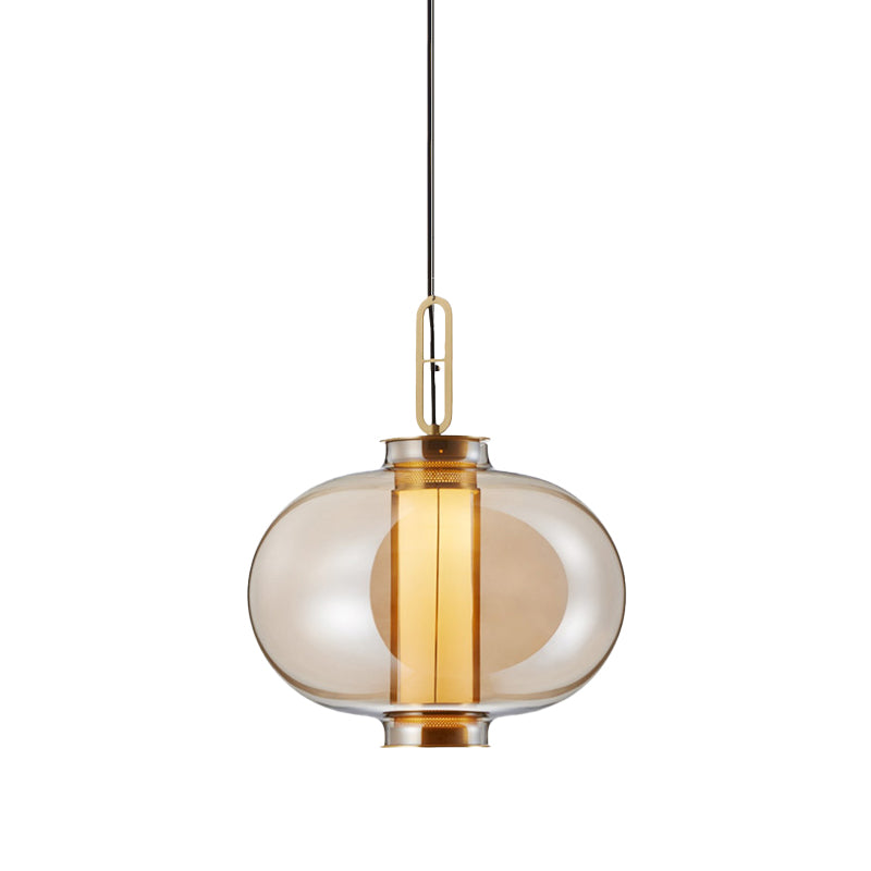 12.5"/19" H Gold Single Pendulum Light Retro Amber Glass Sphere/Ellipse/Oblong Suspension Lamp with Tube Frame Insert Clearhalo 'Ceiling Lights' 'Glass shade' 'Glass' 'Industrial Pendants' 'Industrial' 'Middle Century Pendants' 'Pendant Lights' 'Pendants' 'Tiffany' Lighting' 1457913