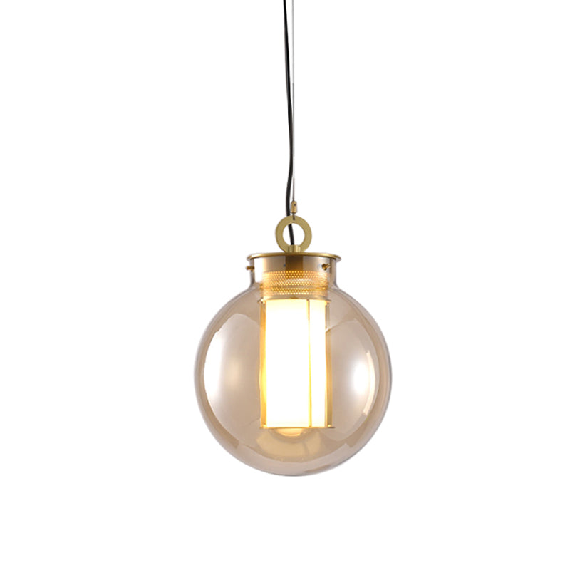 12.5"/19" H Gold Single Pendulum Light Retro Amber Glass Sphere/Ellipse/Oblong Suspension Lamp with Tube Frame Insert Clearhalo 'Ceiling Lights' 'Glass shade' 'Glass' 'Industrial Pendants' 'Industrial' 'Middle Century Pendants' 'Pendant Lights' 'Pendants' 'Tiffany' Lighting' 1457918