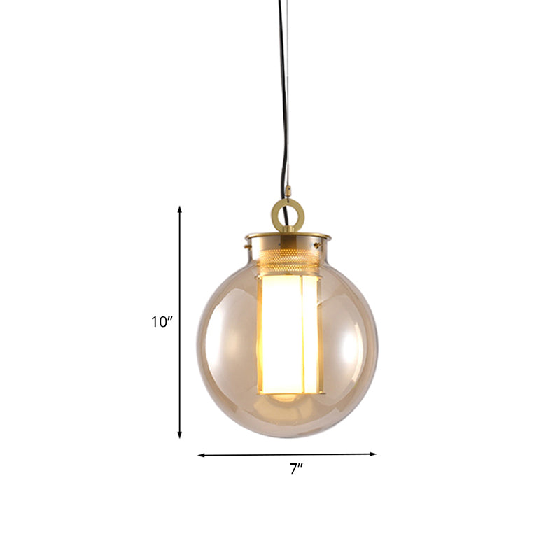 12.5"/19" H Gold Single Pendulum Light Retro Amber Glass Sphere/Ellipse/Oblong Suspension Lamp with Tube Frame Insert Clearhalo 'Ceiling Lights' 'Glass shade' 'Glass' 'Industrial Pendants' 'Industrial' 'Middle Century Pendants' 'Pendant Lights' 'Pendants' 'Tiffany' Lighting' 1457919