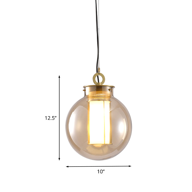 12.5"/19" H Gold Single Pendulum Light Retro Amber Glass Sphere/Ellipse/Oblong Suspension Lamp with Tube Frame Insert Clearhalo 'Ceiling Lights' 'Glass shade' 'Glass' 'Industrial Pendants' 'Industrial' 'Middle Century Pendants' 'Pendant Lights' 'Pendants' 'Tiffany' Lighting' 1457920