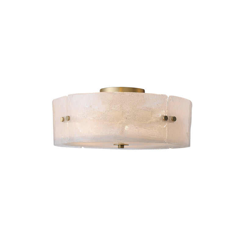 4-Bulb Circle Flush Ceiling Light Mid Century White Textured Glass Flush Mount Fixture Clearhalo 'Ceiling Lights' 'Close To Ceiling Lights' 'Close to ceiling' 'Flush mount' Lighting' 1457973