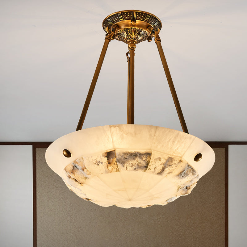 Vintage Patchwork Drum/Bowl Drop Lamp 4-Head Opal Matte Glass Ceiling Chandelier in Brass for Bedroom Brass A Clearhalo 'Ceiling Lights' 'Chandeliers' 'Close To Ceiling Lights' 'Glass shade' 'Glass' Lighting' 1457980
