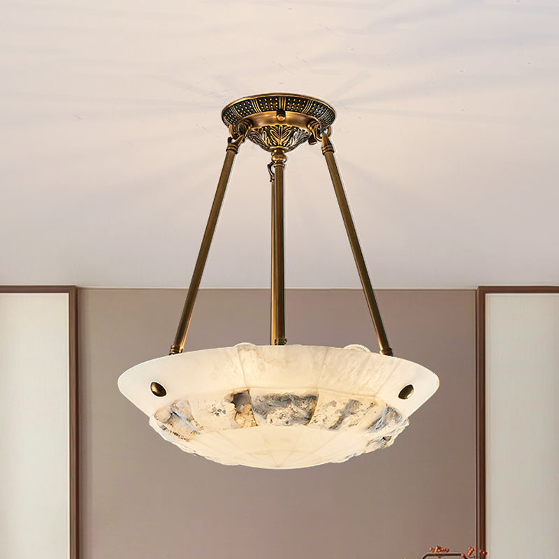 Vintage Patchwork Drum/Bowl Drop Lamp 4-Head Opal Matte Glass Ceiling Chandelier in Brass for Bedroom Clearhalo 'Ceiling Lights' 'Chandeliers' 'Close To Ceiling Lights' 'Glass shade' 'Glass' Lighting' 1457982