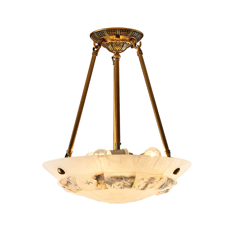 Vintage Patchwork Drum/Bowl Drop Lamp 4-Head Opal Matte Glass Ceiling Chandelier in Brass for Bedroom Clearhalo 'Ceiling Lights' 'Chandeliers' 'Close To Ceiling Lights' 'Glass shade' 'Glass' Lighting' 1457983