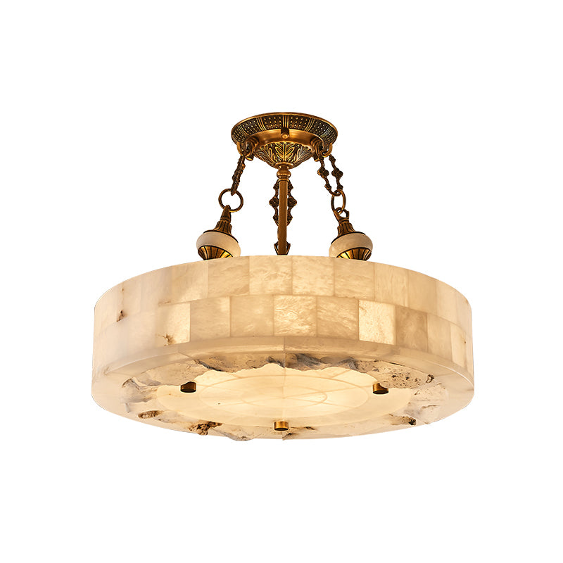 Vintage Patchwork Drum/Bowl Drop Lamp 4-Head Opal Matte Glass Ceiling Chandelier in Brass for Bedroom Clearhalo 'Ceiling Lights' 'Chandeliers' 'Close To Ceiling Lights' 'Glass shade' 'Glass' Lighting' 1457988