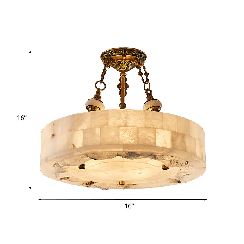 Vintage Patchwork Drum/Bowl Drop Lamp 4-Head Opal Matte Glass Ceiling Chandelier in Brass for Bedroom Clearhalo 'Ceiling Lights' 'Chandeliers' 'Close To Ceiling Lights' 'Glass shade' 'Glass' Lighting' 1457989