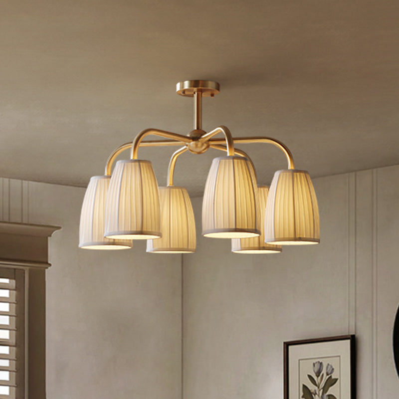 Gold 4/6 Lights Flush Chandelier Countryside Gathered Fabric Bell Shaped Hanging Light Fixture Clearhalo 'Ceiling Lights' 'Close To Ceiling Lights' 'Close to ceiling' 'Semi-flushmount' Lighting' 1458006