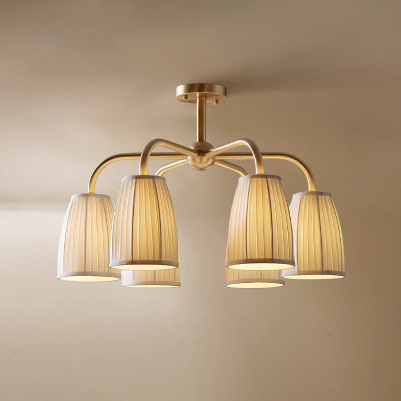 Gold 4/6 Lights Flush Chandelier Countryside Gathered Fabric Bell Shaped Hanging Light Fixture Clearhalo 'Ceiling Lights' 'Close To Ceiling Lights' 'Close to ceiling' 'Semi-flushmount' Lighting' 1458008