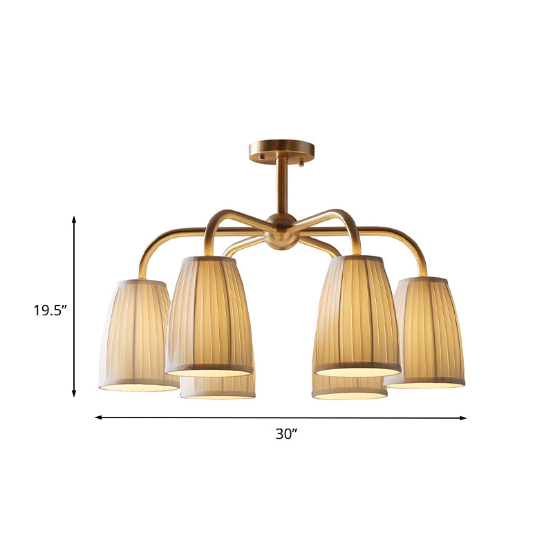 Gold 4/6 Lights Flush Chandelier Countryside Gathered Fabric Bell Shaped Hanging Light Fixture Clearhalo 'Ceiling Lights' 'Close To Ceiling Lights' 'Close to ceiling' 'Semi-flushmount' Lighting' 1458009