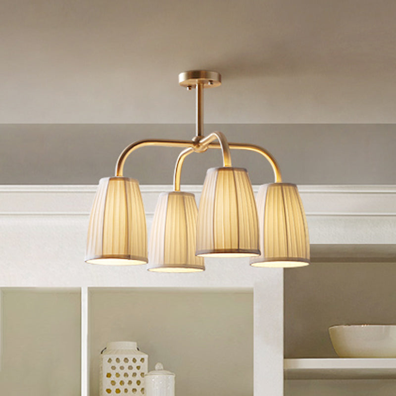 Gold 4/6 Lights Flush Chandelier Countryside Gathered Fabric Bell Shaped Hanging Light Fixture 4 Gold Clearhalo 'Ceiling Lights' 'Close To Ceiling Lights' 'Close to ceiling' 'Semi-flushmount' Lighting' 1458010