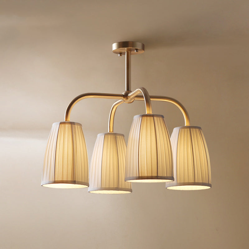 Gold 4/6 Lights Flush Chandelier Countryside Gathered Fabric Bell Shaped Hanging Light Fixture Clearhalo 'Ceiling Lights' 'Close To Ceiling Lights' 'Close to ceiling' 'Semi-flushmount' Lighting' 1458011