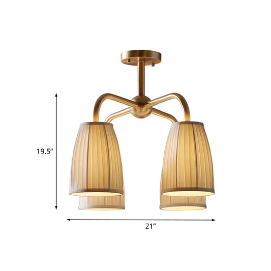 Gold 4/6 Lights Flush Chandelier Countryside Gathered Fabric Bell Shaped Hanging Light Fixture Clearhalo 'Ceiling Lights' 'Close To Ceiling Lights' 'Close to ceiling' 'Semi-flushmount' Lighting' 1458012