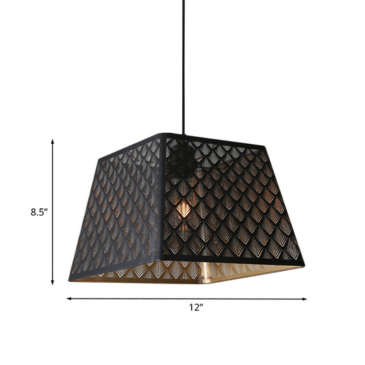 Single Trapezoidal Trellis Cage Pendant Industrial Black Iron Ceiling Suspension Lamp Clearhalo 'Ceiling Lights' 'Pendant Lights' 'Pendants' Lighting' 1458022
