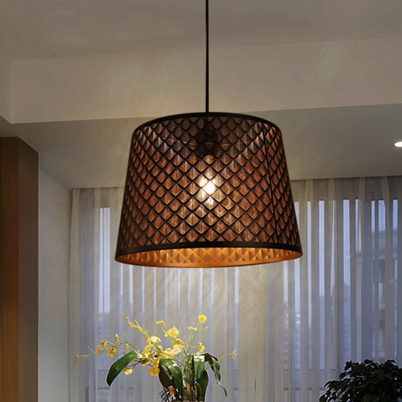 Mission X-Cage Drop Lamp Single Bulb Metallic Hanging Ceiling Light with Truncated Cone Shade in Black Black Clearhalo 'Ceiling Lights' 'Pendant Lights' 'Pendants' Lighting' 1458023_2ff8d1a3-733e-489b-8a8d-b98544ef4453