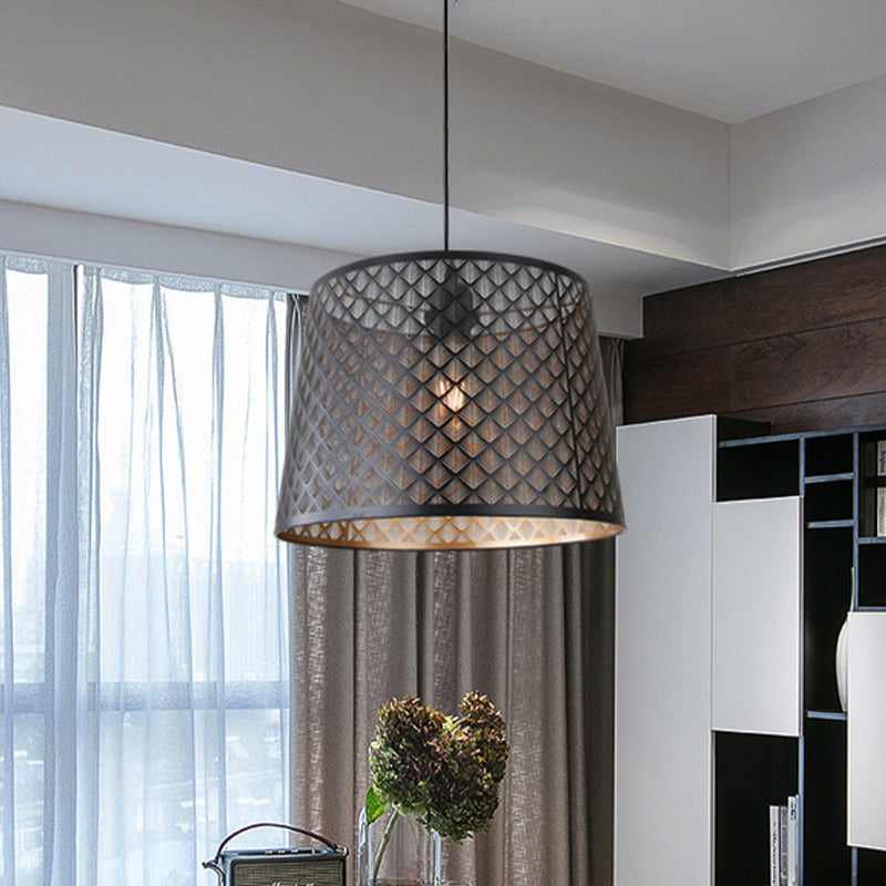 Mission X-Cage Drop Lamp Single Bulb Metallic Hanging Ceiling Light with Truncated Cone Shade in Black Clearhalo 'Ceiling Lights' 'Pendant Lights' 'Pendants' Lighting' 1458025