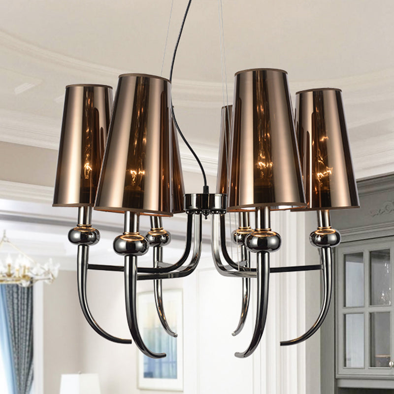 6 Bulbs Deep Cone Chandelier Light Rustic Black Iron Hanging Pendant with Horn Decor Clearhalo 'Ceiling Lights' 'Chandeliers' Lighting' options 1458043