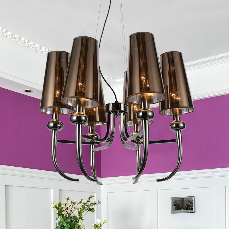 6 Bulbs Deep Cone Chandelier Light Rustic Black Iron Hanging Pendant with Horn Decor Clearhalo 'Ceiling Lights' 'Chandeliers' Lighting' options 1458045