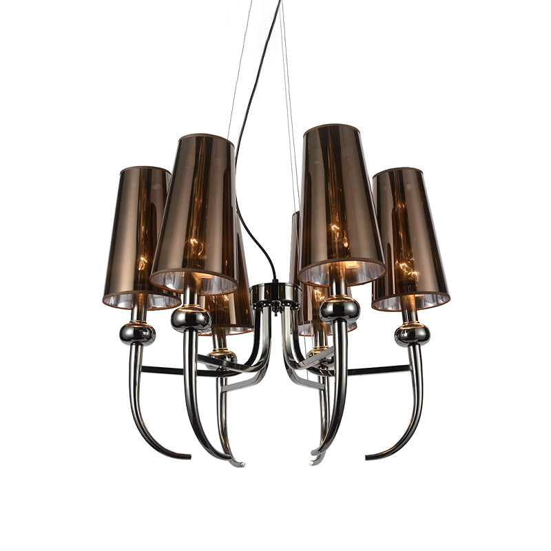 6 Bulbs Deep Cone Chandelier Light Rustic Black Iron Hanging Pendant with Horn Decor Clearhalo 'Ceiling Lights' 'Chandeliers' Lighting' options 1458046