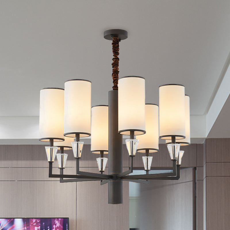 6/8 Heads Fabric Chandelier Lamp Traditional White Column Dining Table Suspension Pendant Light with Crystal Decor 8 Black Clearhalo 'Ceiling Lights' 'Chandeliers' Lighting' options 1458048_a533c089-5e05-46fd-bc8e-e52e84a0516a