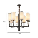 6/8 Heads Fabric Chandelier Lamp Traditional White Column Dining Table Suspension Pendant Light with Crystal Decor Clearhalo 'Ceiling Lights' 'Chandeliers' Lighting' options 1458052