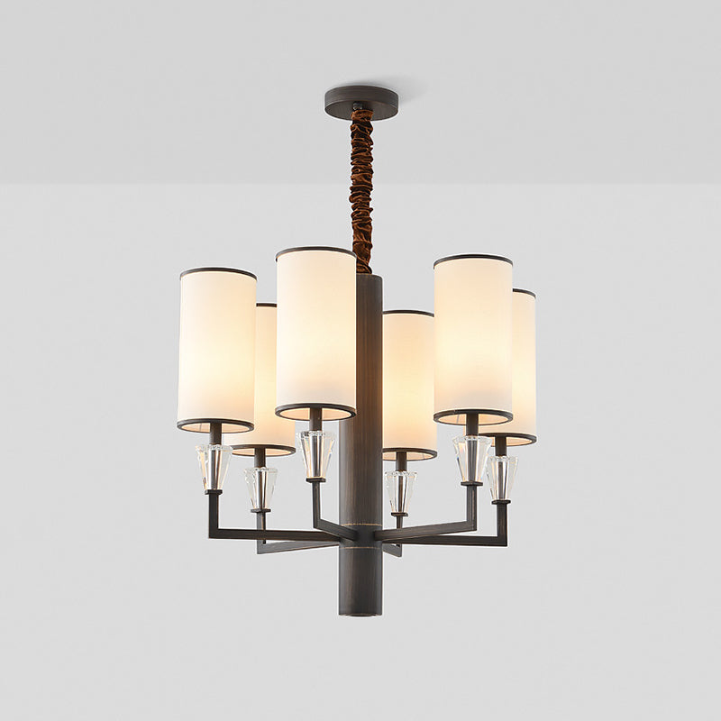 6/8 Heads Fabric Chandelier Lamp Traditional White Column Dining Table Suspension Pendant Light with Crystal Decor Clearhalo 'Ceiling Lights' 'Chandeliers' Lighting' options 1458055