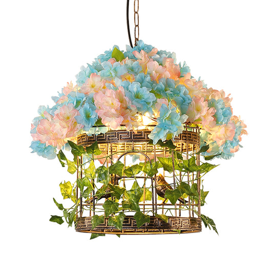 Bronze 1 Bulb Hanging Light Industrial Iron Birdcage Flower Suspended Lighting Fixture for Restaurant Clearhalo 'Ceiling Lights' 'Pendant Lights' 'Pendants' Lighting' 1458146