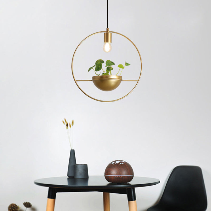 Gold Circular Hanging Light Fixture Factory Iron 1-Head Dining Room Plant Pendant Lighting Clearhalo 'Art Deco Pendants' 'Cast Iron' 'Ceiling Lights' 'Ceramic' 'Crystal' 'Industrial Pendants' 'Industrial' 'Metal' 'Middle Century Pendants' 'Pendant Lights' 'Pendants' 'Tiffany' Lighting' 1458149