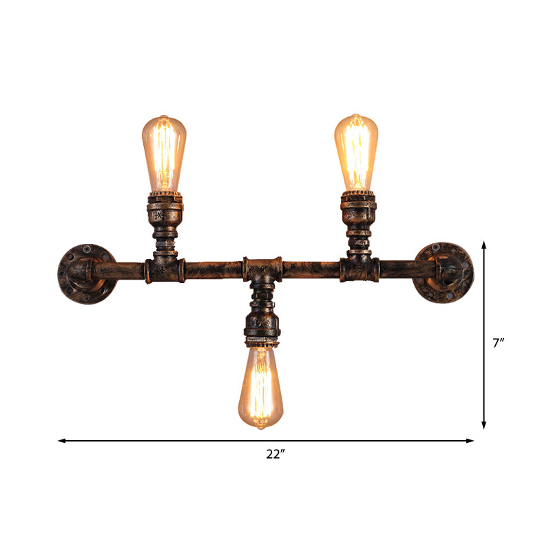 Metal Up and Down Wall Sconce with Pipe Design Vintage Style 3 Bulbs Living Room Wall Mount Light in Bronze Clearhalo 'Art deco wall lights' 'Cast Iron' 'Glass' 'Industrial wall lights' 'Industrial' 'Middle century wall lights' 'Modern' 'Rustic wall lights' 'Tiffany' 'Traditional wall lights' 'Wall Lamps & Sconces' 'Wall Lights' Lighting' 145828