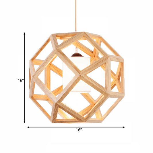 Asia Wood Globe Cage Pendant Lamp Single Bulb Hanging Light in Beige with Fabric Shade Inside Clearhalo 'Ceiling Lights' 'Modern Pendants' 'Modern' 'Pendant Lights' 'Pendants' Lighting' 1458306