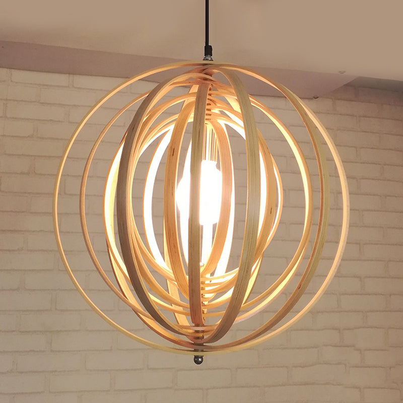 Rippling Sphere Wood Pendant Light Kit Asian 1 Light Beige Hanging Light Fixture over Table Wood Clearhalo 'Ceiling Lights' 'Pendant Lights' 'Pendants' Lighting' 1458307_07ad39d6-f781-4504-85ca-1c0214457022