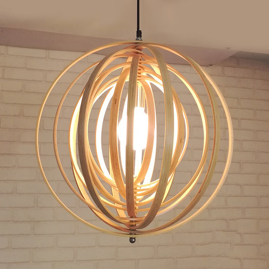 Rippling Sphere Wood Pendant Light Kit Asian 1 Light Beige Hanging Light Fixture over Table Clearhalo 'Ceiling Lights' 'Pendant Lights' 'Pendants' Lighting' 1458307