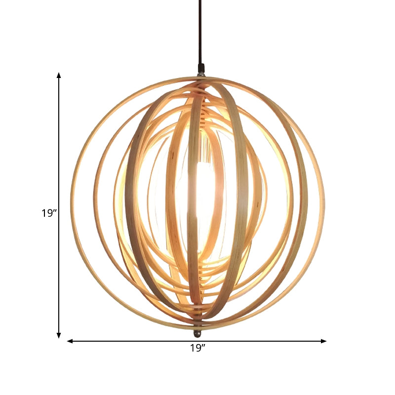 Rippling Sphere Wood Pendant Light Kit Asian 1 Light Beige Hanging Light Fixture over Table Clearhalo 'Ceiling Lights' 'Pendant Lights' 'Pendants' Lighting' 1458311