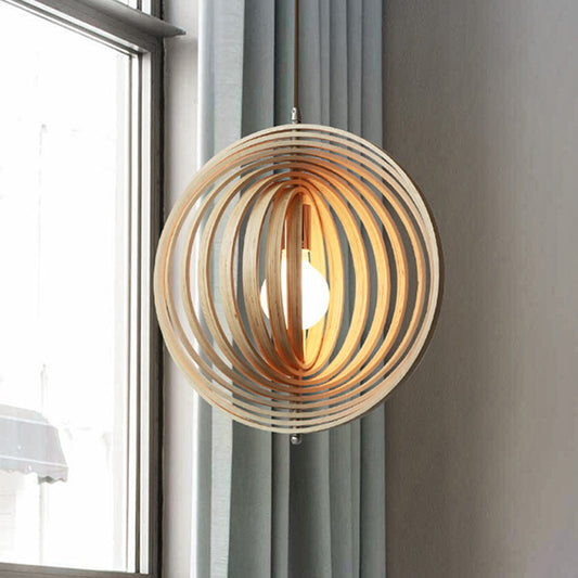 Rotatable Sphere Pendant Light Kit Asian Stylish Wood 1 Light 16"/19.5" Wide Beige Hanging Light Fixture Clearhalo 'Ceiling Lights' 'Pendant Lights' 'Pendants' Lighting' 1458312