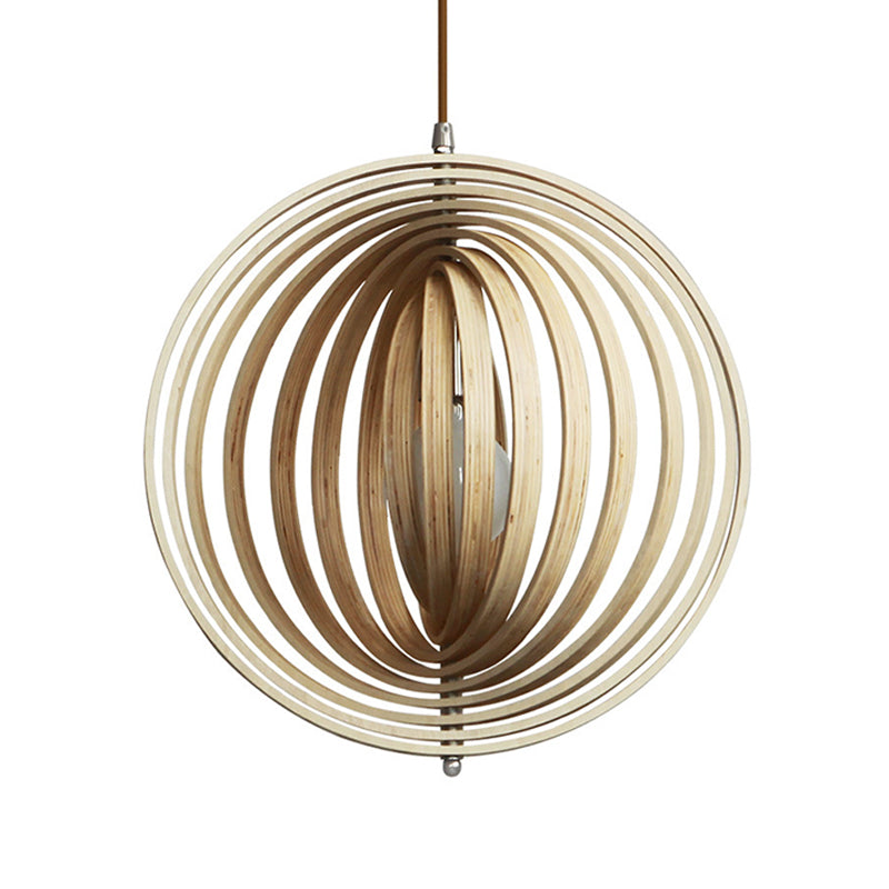 Rotatable Sphere Pendant Light Kit Asian Stylish Wood 1 Light 16"/19.5" Wide Beige Hanging Light Fixture Clearhalo 'Ceiling Lights' 'Pendant Lights' 'Pendants' Lighting' 1458314