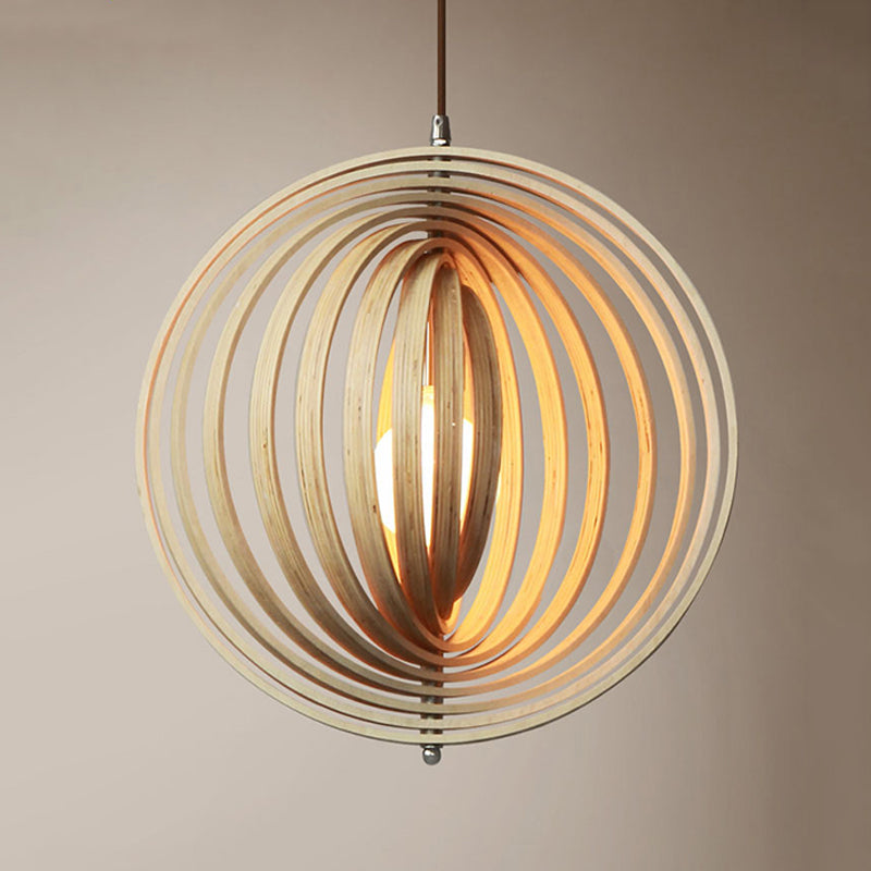 Rotatable Sphere Pendant Light Kit Asian Stylish Wood 1 Light 16"/19.5" Wide Beige Hanging Light Fixture Clearhalo 'Ceiling Lights' 'Pendant Lights' 'Pendants' Lighting' 1458315