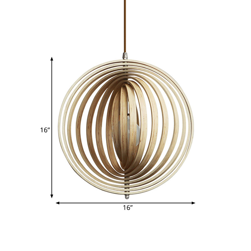 Rotatable Sphere Pendant Light Kit Asian Stylish Wood 1 Light 16"/19.5" Wide Beige Hanging Light Fixture Clearhalo 'Ceiling Lights' 'Pendant Lights' 'Pendants' Lighting' 1458316