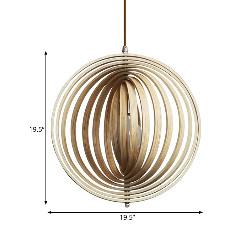 Rotatable Sphere Pendant Light Kit Asian Stylish Wood 1 Light 16"/19.5" Wide Beige Hanging Light Fixture Clearhalo 'Ceiling Lights' 'Pendant Lights' 'Pendants' Lighting' 1458317