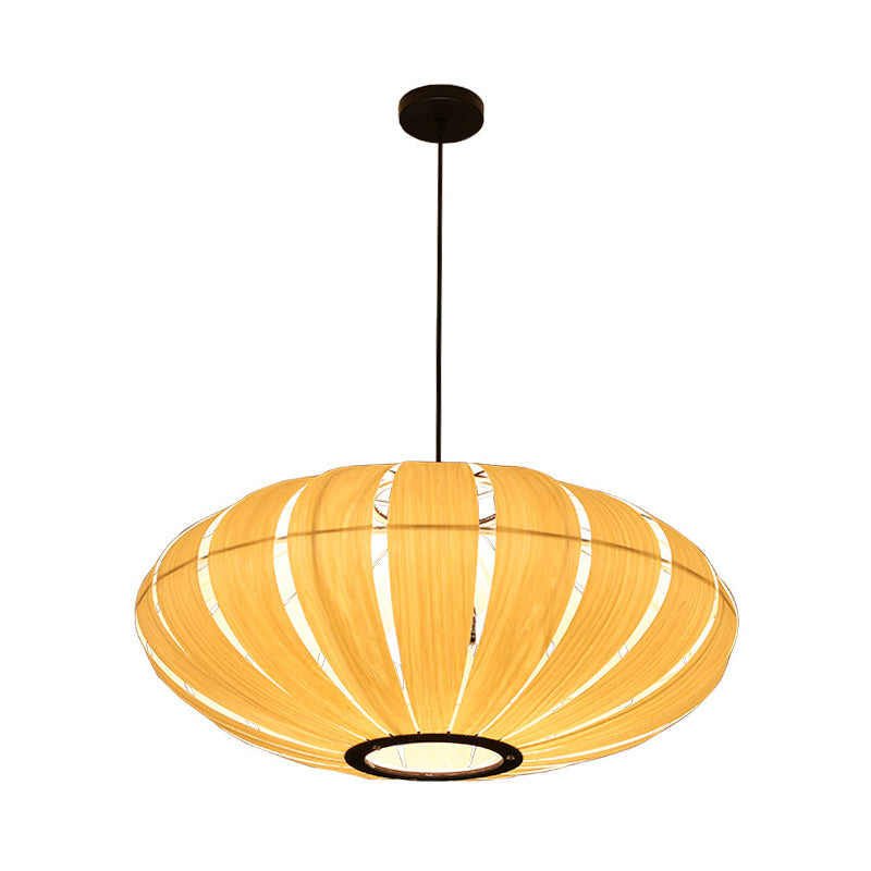 Wood Strap Lantern Pendant Lighting South East Asia 3-Bulb Beige Hanging Ceiling Light for Bistro Clearhalo 'Ceiling Lights' 'Chandeliers' Lighting' options 1458325