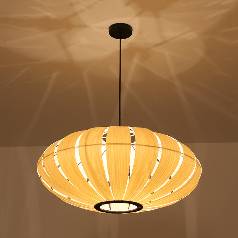 Wood Strap Lantern Pendant Lighting South East Asia 3-Bulb Beige Hanging Ceiling Light for Bistro Clearhalo 'Ceiling Lights' 'Chandeliers' Lighting' options 1458326