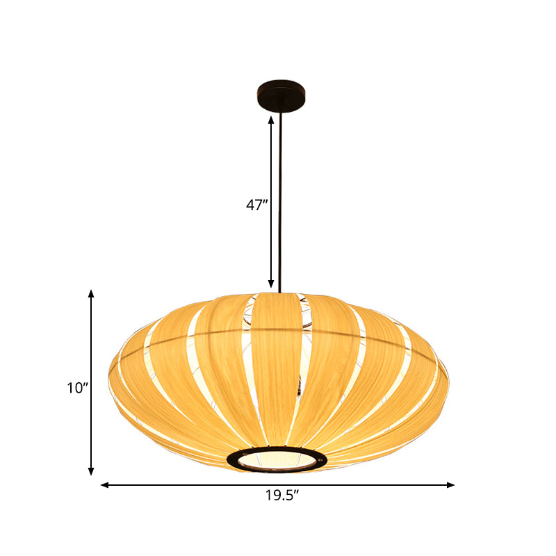 Wood Strap Lantern Pendant Lighting South East Asia 3-Bulb Beige Hanging Ceiling Light for Bistro Clearhalo 'Ceiling Lights' 'Chandeliers' Lighting' options 1458327