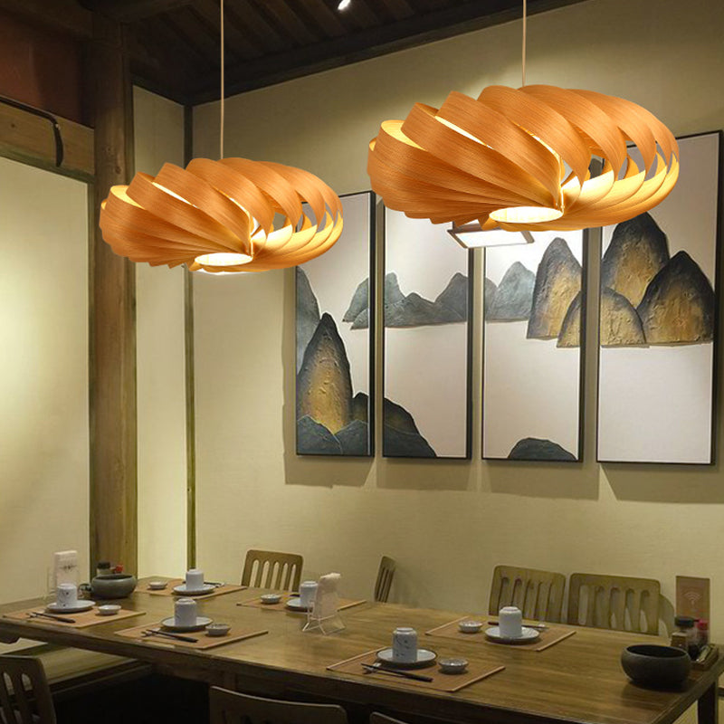 Asian 1 Head Hanging Pendant Light Wood Beige Twisted Lantern Ceiling Lamp over Dining Table Clearhalo 'Ceiling Lights' 'Pendant Lights' 'Pendants' Lighting' 1458330