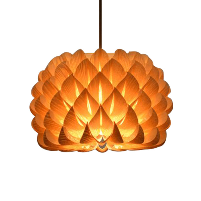 Blooming Hand Woven Wood Pendant Lighting Asia 1-Light Beige Suspended Lighting Fixture Clearhalo 'Ceiling Lights' 'Pendant Lights' 'Pendants' Lighting' 1458346