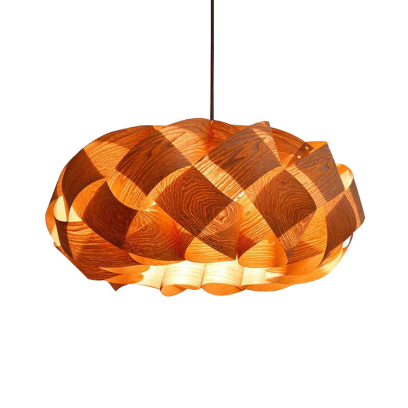 Asian Drum Shade Hanging Pendant Stranded-Weaving Wood Single Hotel Ceiling Light Fixture in Beige Clearhalo 'Ceiling Lights' 'Pendant Lights' 'Pendants' Lighting' 1458351