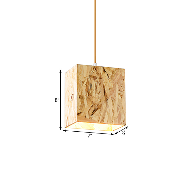 Cube Stranded Wood Ceiling Light Simple 1 Bulb Beige Hanging Light Fixture over Dinette Clearhalo 'Ceiling Lights' 'Modern Pendants' 'Modern' 'Pendant Lights' 'Pendants' Lighting' 1458394