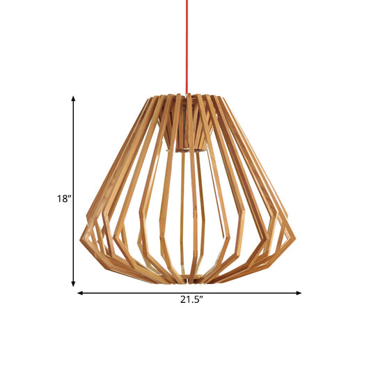 Natural Wood Diamond Cage Pendant Asia Single Head Hanging Light Fixture in Beige Clearhalo 'Ceiling Lights' 'Pendant Lights' 'Pendants' Lighting' 1458439